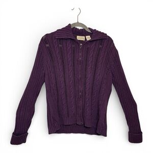 St Johns Bay Purple Cable Knit Zip Hoodie Vintage Y2K Large